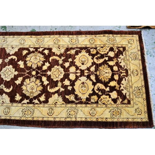 45 - Afghan Ziegler design runner with an all-over palmette design in shades of beige, rust and gold, 288... 