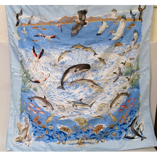 63A - Hermes, Paris, silk scarf ' La Vie Precieuse de la Mediterranee ', with original box (at fault)