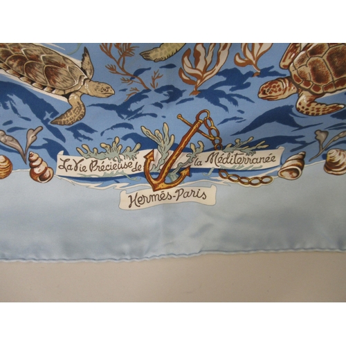 63A - Hermes, Paris, silk scarf ' La Vie Precieuse de la Mediterranee ', with original box (at fault)