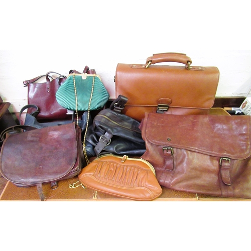 64 - Leather attaché case, leather satchel, four leather handbags, a clutch bag and a ladies evening bag