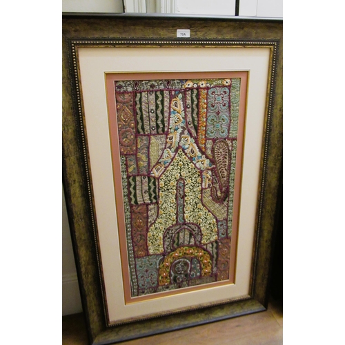 70A - Framed Indian silkwork and textile picture, 80cms x 40cms together with an unframed panel depicting ... 