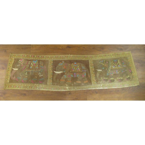 70A - Framed Indian silkwork and textile picture, 80cms x 40cms together with an unframed panel depicting ... 