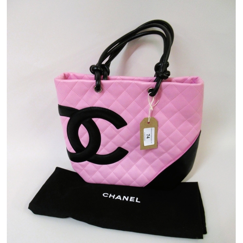 74 - Chanel Cambon Ligne pink and black quilted medium tote bag, complete with authentication card, care ... 