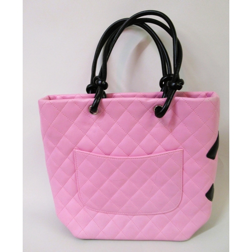 74 - Chanel Cambon Ligne pink and black quilted medium tote bag, complete with authentication card, care ... 