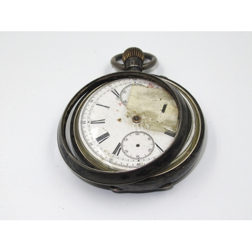 745 - Silver cased pocket watch, the enamel dial with Roman numerals, two subsidiary dials and opposing di... 