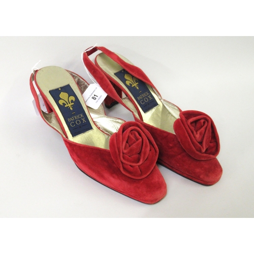 81 - Patrick Cox, pair of red velvet ladies slingback shoes, size 38.5