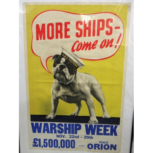 95 - British World War II poster, ' More Ships Come On! ', 75cms x 50cms, framed