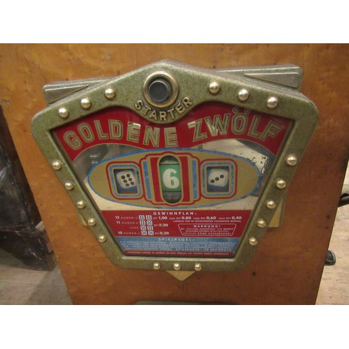 275C - Golden Zwolfe penny arcade slot machine on a wooden mount (at fault)