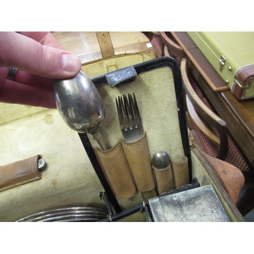 281 - Late 19th / early 20th Century leather picnic set, with some original contents, include plated boxes... 