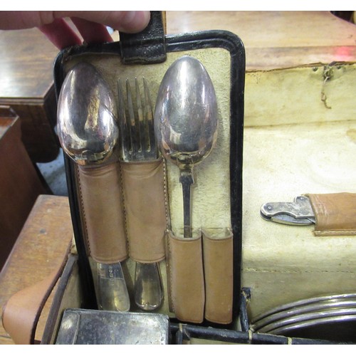 281 - Late 19th / early 20th Century leather picnic set, with some original contents, include plated boxes... 