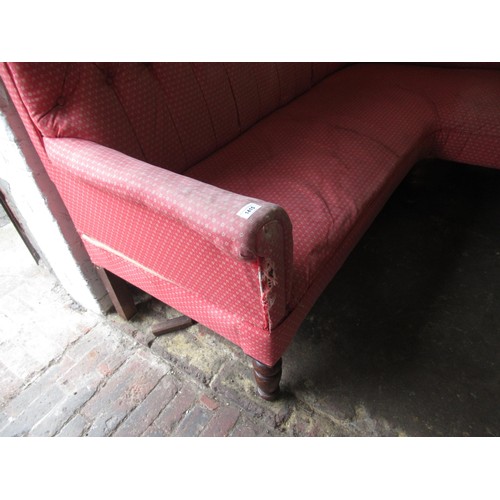 1415 - Late 19th Century / early 20th Century large pink upholstered corner sofa, waiting room bench with b... 