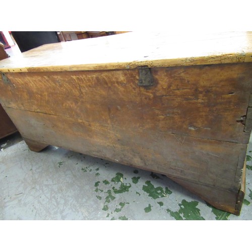 1483 - Large 18th /19th  Century Scandinavian pine coffer, with a hinged plank lid above a poker work front... 