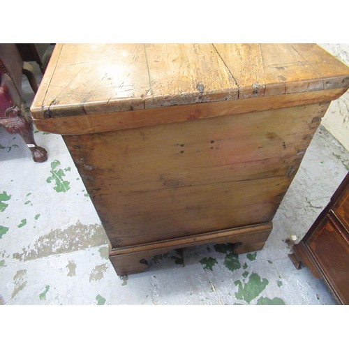 1483 - Large 18th /19th  Century Scandinavian pine coffer, with a hinged plank lid above a poker work front... 