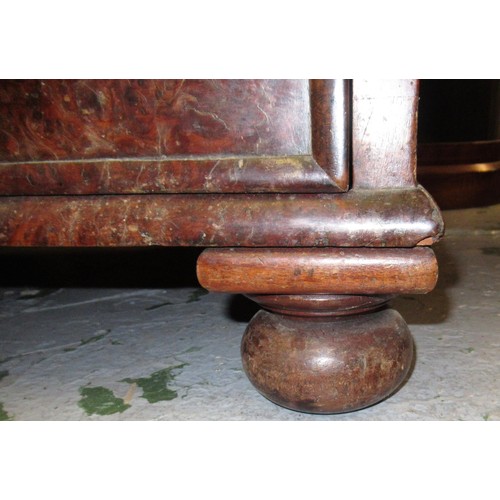 1554 - 17th / early 18th Century Mulberry burr yew straight front chest of three long drawers with brass ha... 