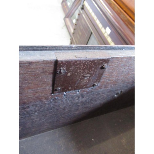 1555 - 18th Century oak dresser, the boarded shelf back with two cupboard doors, the base with three drawer... 