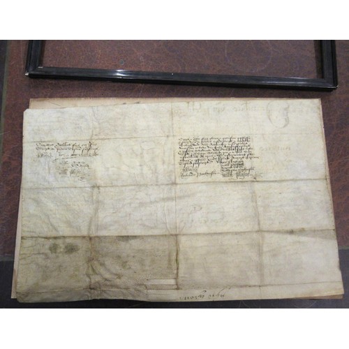 297 - 16th Century hand written document of vellum, dated 1586, 30cms x 46cms approximately, together with... 