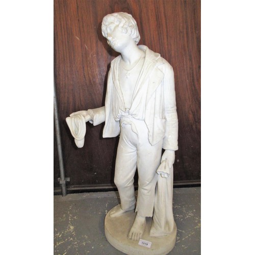 1519 - 19th Century Italian carved white marble figure a beggar boy, on an integral oval plinth base, inscr... 