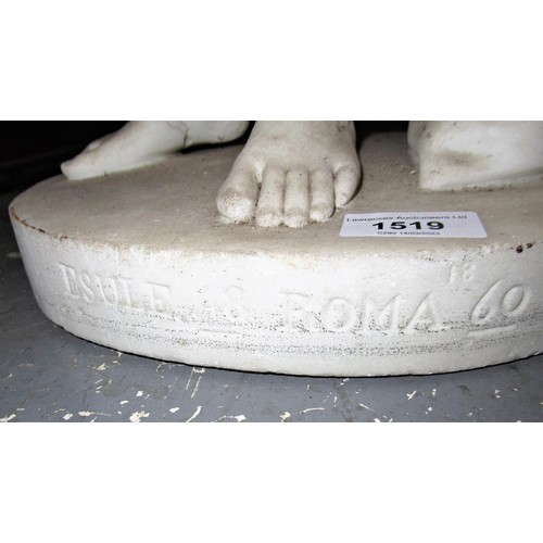 1519 - 19th Century Italian carved white marble figure a beggar boy, on an integral oval plinth base, inscr... 