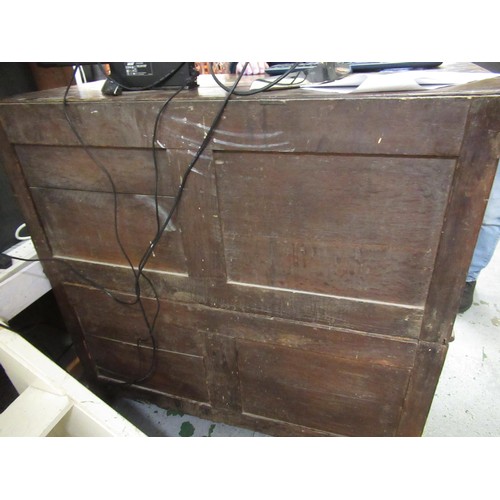 1395 - 18th Century oak two part chest of four long drawers, with geometric moulded fronts with original br... 