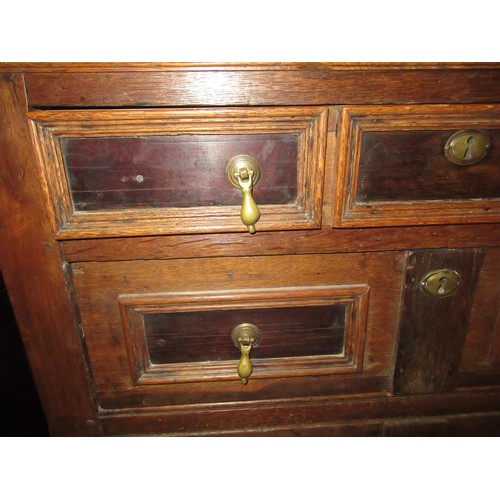 1551 - Small oak moulded front chest of four long drawers, raised on low stile feet (17th Century and later... 