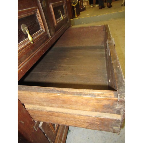 1551 - Small oak moulded front chest of four long drawers, raised on low stile feet (17th Century and later... 