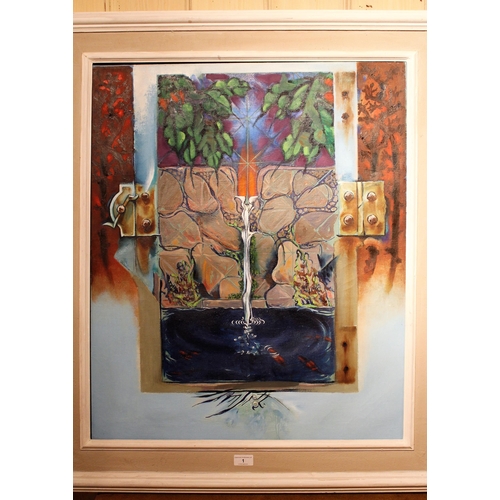 1 - Oil on canvas ' The Source ', 76cms x 63.5cms, signed verso and dated 1972, in a painted frame