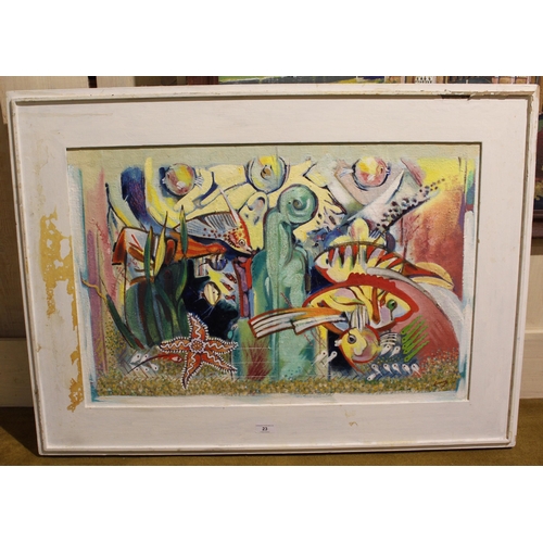 23 - Oil on canvas ' Aquarium ', signed with initials, signed again and dated verso '93 / 2000, 50cms x 7... 