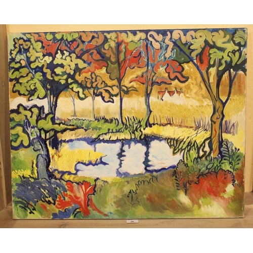 26 - Oil on canvas ' Longponds, Wrotham, Kent ', signed and inscribed verso, 61cms x 76cms, unframed, tog... 