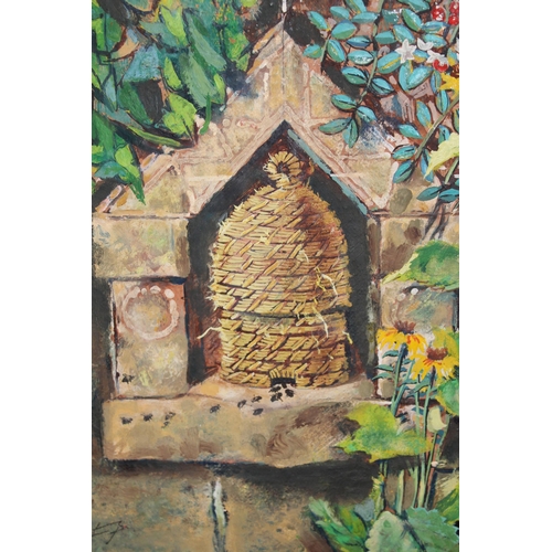 51 - Oil on panel, study of a beehive, signed with initials, 29cms x 22cms, unframed together with anothe... 