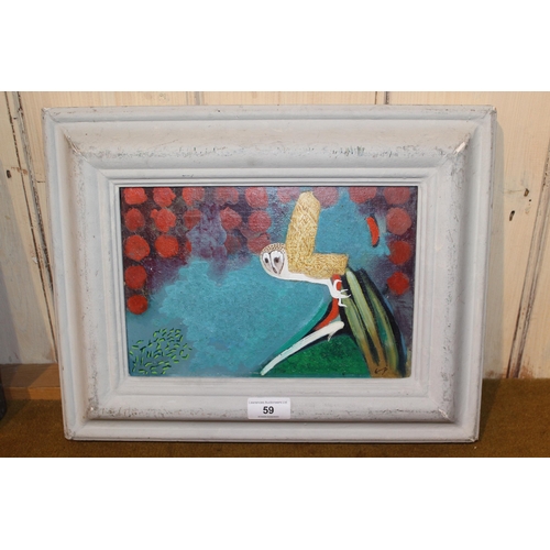 59 - Oil on board, ' First Flight ', signed with initials, signed again verso and dated 1988, 17cms x 25c... 