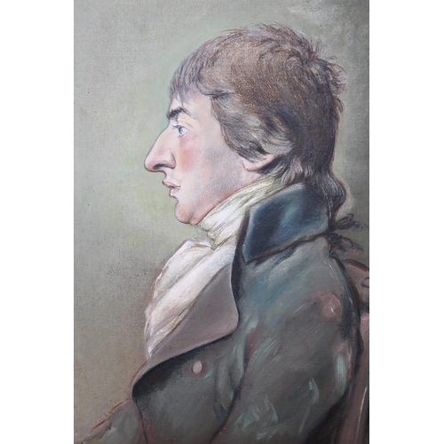 63 - Oil on canvas, portrait of J.M.W. Turner, 46cms x 35cms together with another, portrait of a seated ... 