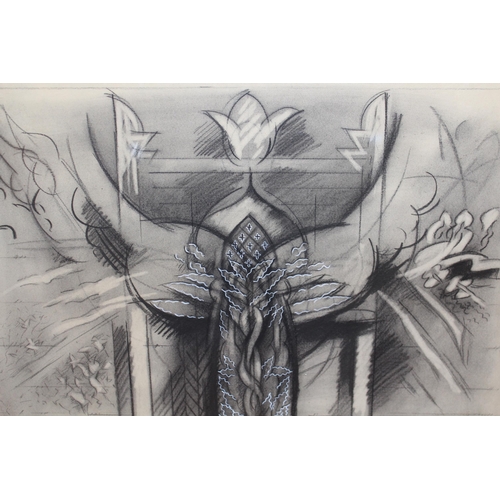 66 - Charcoal and coloured chalks, ' Spirit at the Gate ', signed and dated November '92, 27cms x 34cms t... 