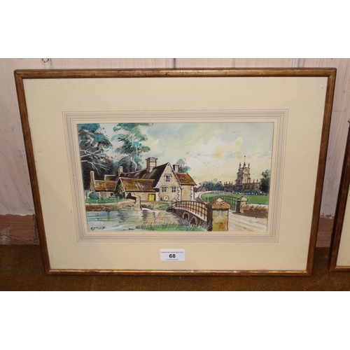 68 - Pair of watercolours, view at Fairford and Penshurst, signed with initials and dated '87, 17cms x 27... 