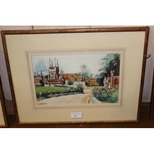 68 - Pair of watercolours, view at Fairford and Penshurst, signed with initials and dated '87, 17cms x 27... 