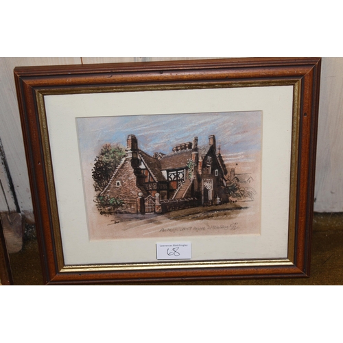 68 - Pair of watercolours, view at Fairford and Penshurst, signed with initials and dated '87, 17cms x 27... 