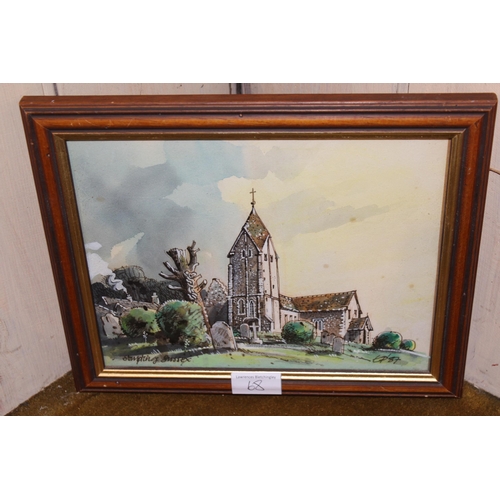 68 - Pair of watercolours, view at Fairford and Penshurst, signed with initials and dated '87, 17cms x 27... 