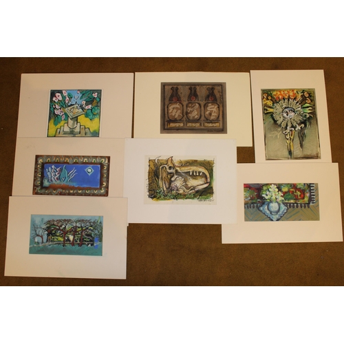 73 - Group of twelve various mixed media sketches and studies, all with cardboard mounts including portra... 