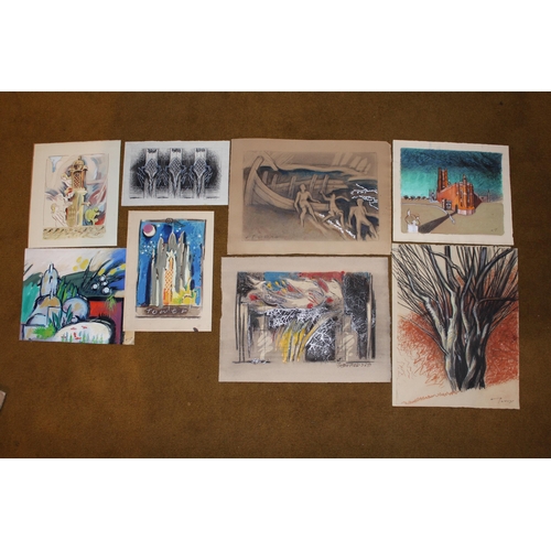 77 - Collection of approximately twenty five mixed media sketches, abstract compositions, landscapes etc.... 