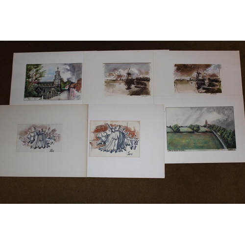 78 - Collection of approximately twenty various mixed media sketches, mainly landscapes, the largest appr... 