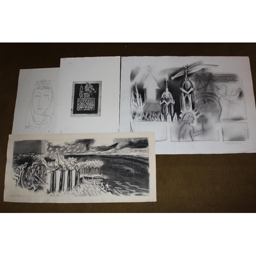 81 - Folder containing approximately twenty five mainly monochrome, pencil and charcoal studies, many for... 