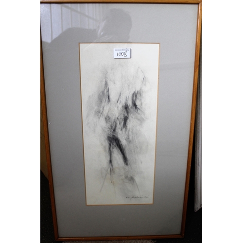 1008 - Mary Malenoir, charcoal sketch, river scene with bridge, signed, dated 1965, 23cm x 45cm, together w... 