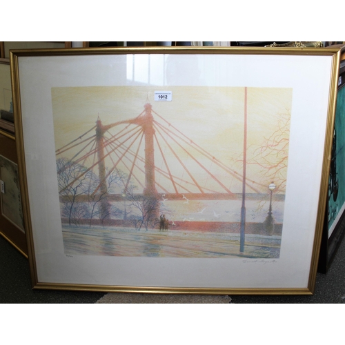 1012 - Dereck Mynott, limited edition coloured print, numbered 93/350, inscribed verso 'Albert Bridge Chels... 