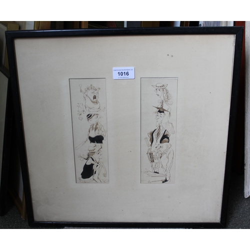 1016 - Ronald Searle, pair of framed black and white ink and wash sketches for St Trinians, monogrammed R.S... 