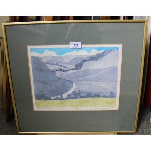 1021 - John Brunsdon, limited edition coloured print, numbered 66/150 entitled 'Off Chesil Beach', dated 19... 