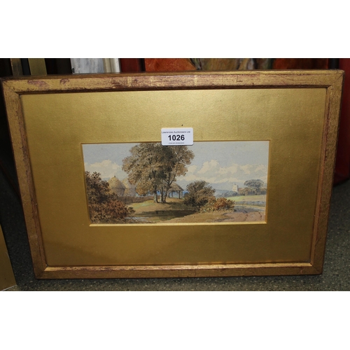 1026 - Small 19th Century watercolour, view on Bromley Common, 11cms x 23cms, gilt framed