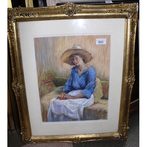 1031 - Pat MacLaurin, pastel study of a seated lady, signed with monogram, 35cms x 28cms, gilt framed