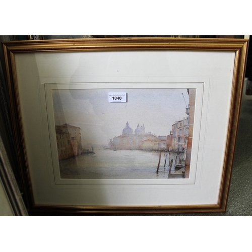 1040 - David Howell, watercolour, view of Venice, signed, 22cms x 31cms, gilt framed together with a waterc... 