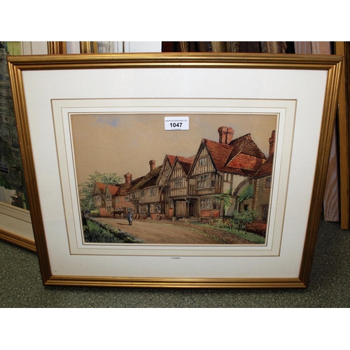 1047 - T.F. Wadmore, watercolour, rural village scene with timber framed buildings, unsigned, 23cms x 33cms... 