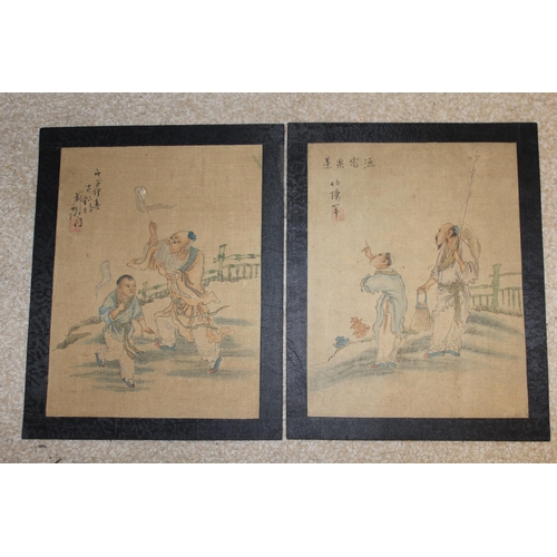 1062 - Japanese coloured woodblock print, another framed woodblock print, two Chinese watercolours on linen... 