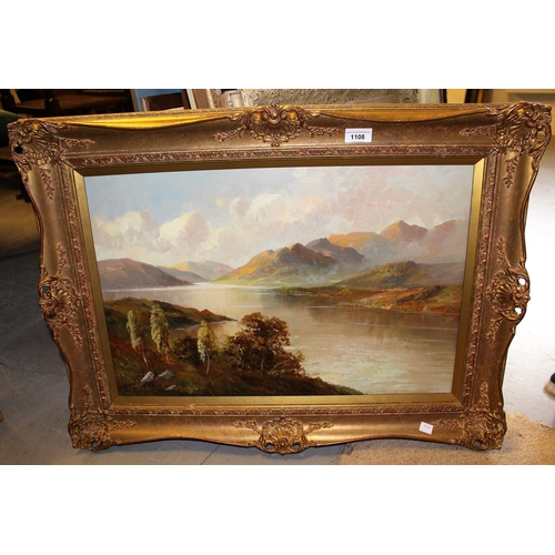 1108 - F.E. Jamieson, oil on canvas, Highland lake scene, signed, 39cms x 59cms, gilt framed